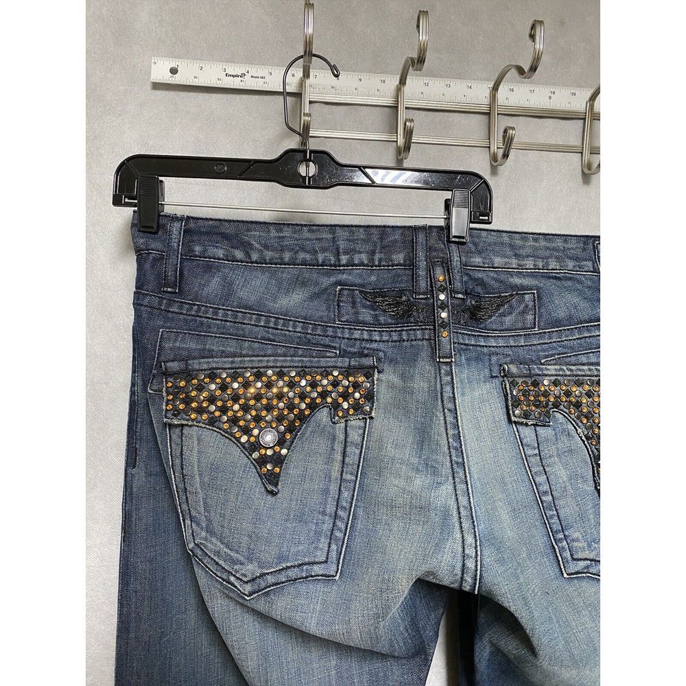 NWT Robin's Jeans Men 44 R‎ Pocket Long Flap Swarovski Rhinestone Studs Straight - Picture 8 of 16
